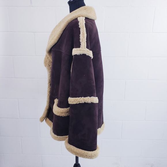 Vintage 80s Vakko Shearling Suede Coat Brown Hipster Coat Jacket Made In Romania - Picture 4 of 9